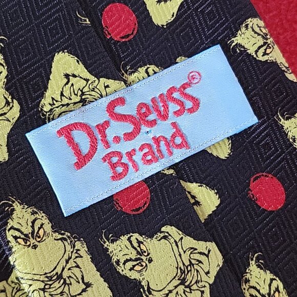 Dr. Seuss Brand Black Poly Green Grinch Crossing Arms and Red Bulbs Holiday Tie - Picture 11 of 16